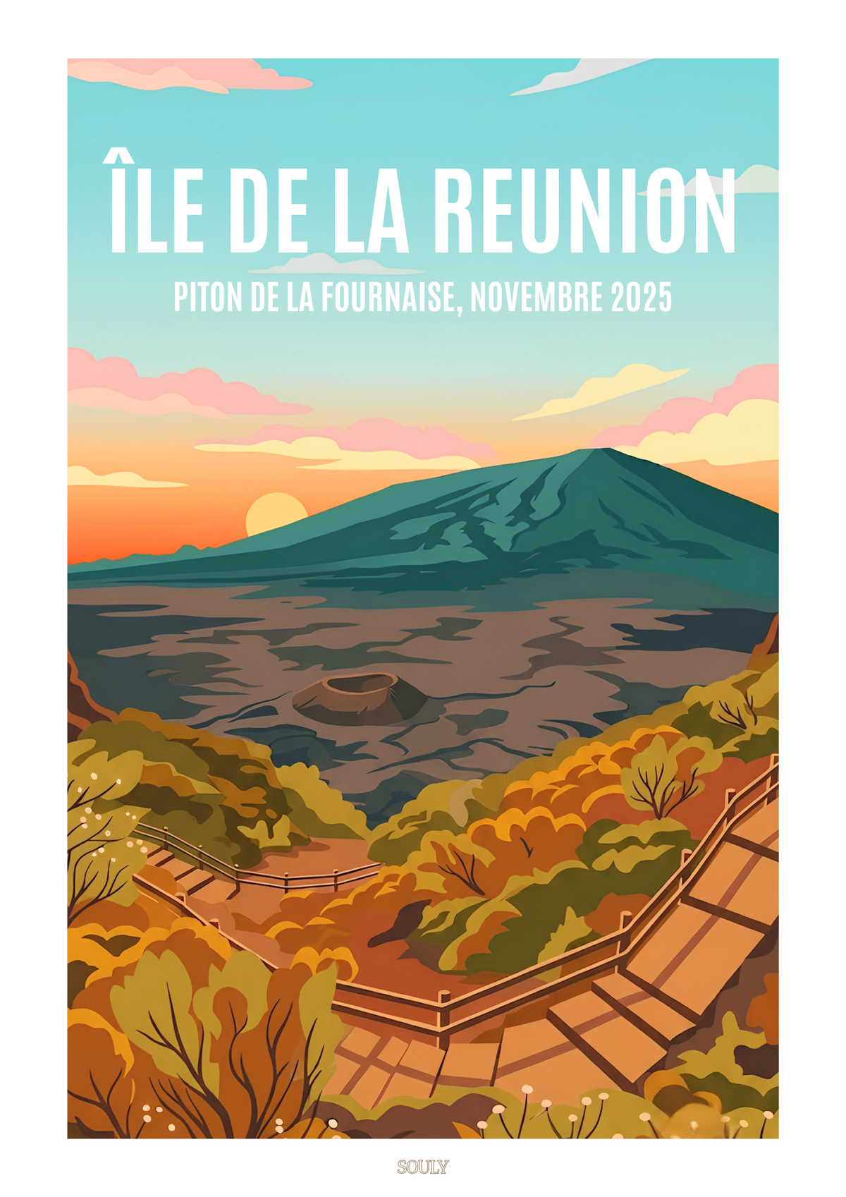 Affiche personnalisée représentant Le Piton de la Fournaise à la Réunion