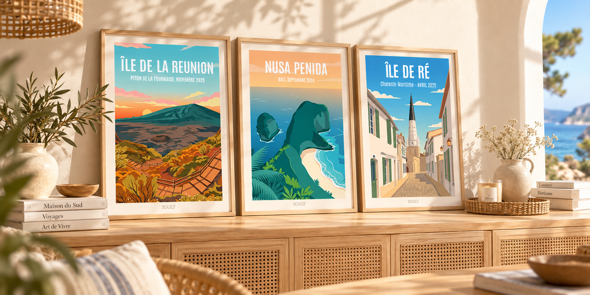 Affiches personnalisées La Réunion, Bali et Île de Ré